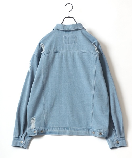 Salong hameu（サロン ハミュー）の「ビッグシルエット ケミカルウォッシュデニム・ダメージ加工デニムジャケット/Gジャン メンズ レディース ユニセックス（デニムジャケット・メンズ・ブラック系その他/ブラック/インディゴブルー/ブルー系その他/サックスブルー・L/M）」の11枚目の写真