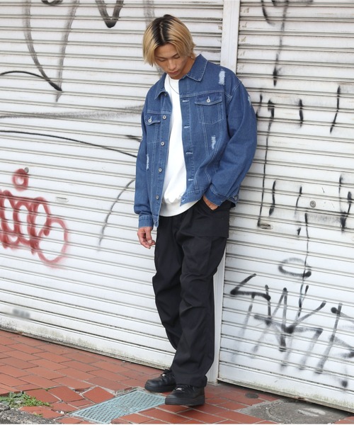 セール】ビッグシルエット ケミカルウォッシュデニム・ダメージ加工