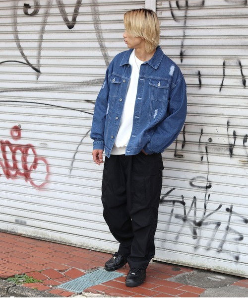 セール】ビッグシルエット ケミカルウォッシュデニム・ダメージ加工