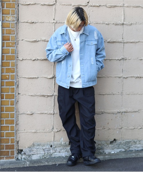 セール】ビッグシルエット ケミカルウォッシュデニム・ダメージ加工