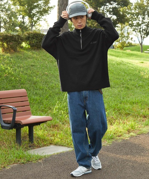 GERRY/ジェリー 別注 ロゴ刺繍 ハーフジッププルオーバーニット