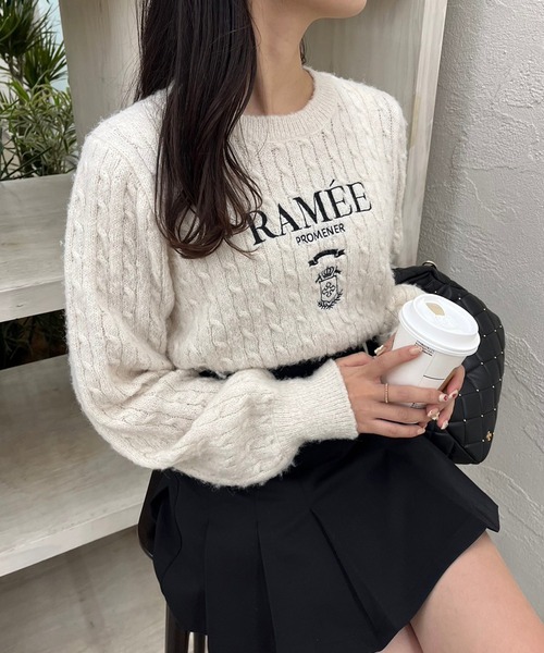 セール】フロント刺繍ケーブルニット（ニット/セーター）｜one after