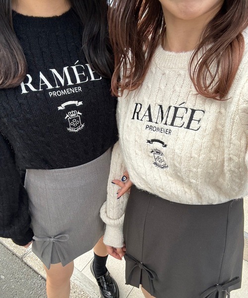 one after another NICE CLAUP(ワンアフターアナザーナイスクラップ)の「フロント刺繍ケーブルニット(ニット/セーター・レディース・アイボリー/ブラック/ピンク/ライトグレー・FREE)」の20枚目の写真