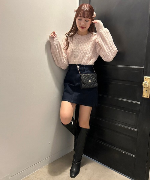 one after another NICE CLAUP(ワンアフターアナザーナイスクラップ)の「フロント刺繍ケーブルニット(ニット/セーター・レディース・アイボリー/ブラック/ピンク/ライトグレー・FREE)」の16枚目の写真