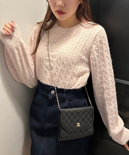 one after another NICE CLAUP(ワンアフターアナザーナイスクラップ)の「フロント刺繍ケーブルニット(ニット/セーター・レディース・アイボリー/ブラック/ピンク/ライトグレー・FREE)」の18枚目の写真