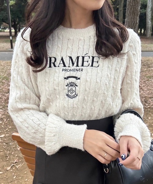 セール】フロント刺繍ケーブルニット（ニット/セーター）｜one after