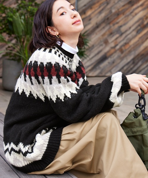 マチャット 21AW ノルディックニット セーター 長袖 プルオーバー 黒 白 SENSE OF PLACE by URBAN RESEARCH ニット セーター 「洗濯可