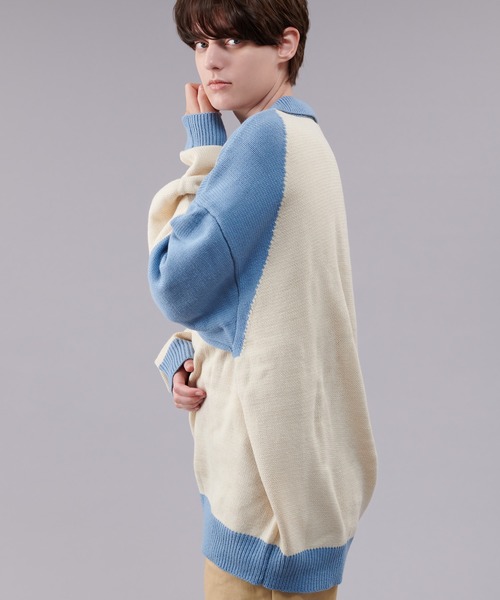 ONCILY(オンシェリー)の「BICOLOR KNIT POLO / バイカラーニットポロ(ニット/セーター・メンズ・ネイビー/ブルー・LARGE/MEDIUM)」の16枚目の写真