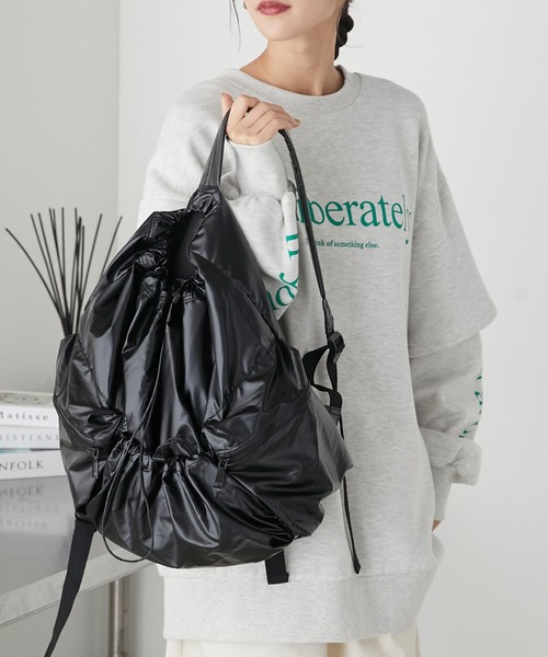 ■【mysty woman】未使用シャーリングドロストBAG ブラック mysty woman｜【堀未央奈さん着用アイテム】シャーリング