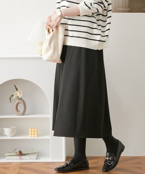 nissen（ニッセン）の「両面起毛　フレアロングスカート（スカート・レディース・ネイビー系/ブラウン系/ブラック/アイボリー/グレー系/ブラック系1/ブラウン系1/ブラウン系2・LL/M/L/S）」の2枚目の写真