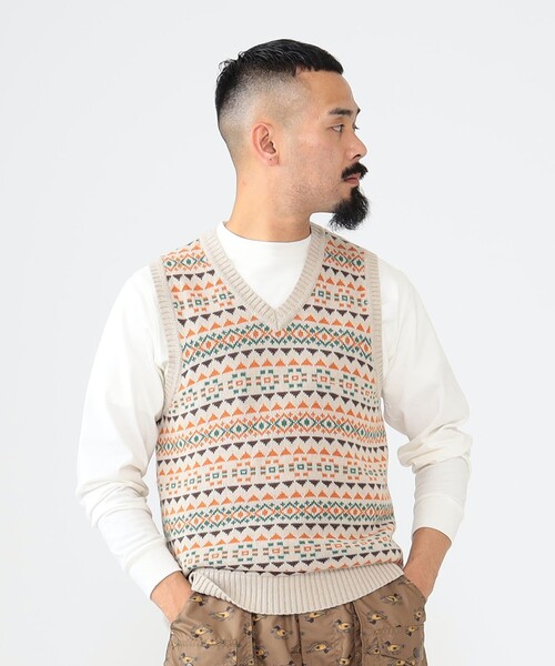 BEAMS PLUS(ビームスプラス)の「BEAMS PLUS / コットン リネン フェアアイル パターン ベスト(ニット/セーター・メンズ・オリーブ/ベージュ/ブルー・XL/L/M/S)」の7枚目の写真