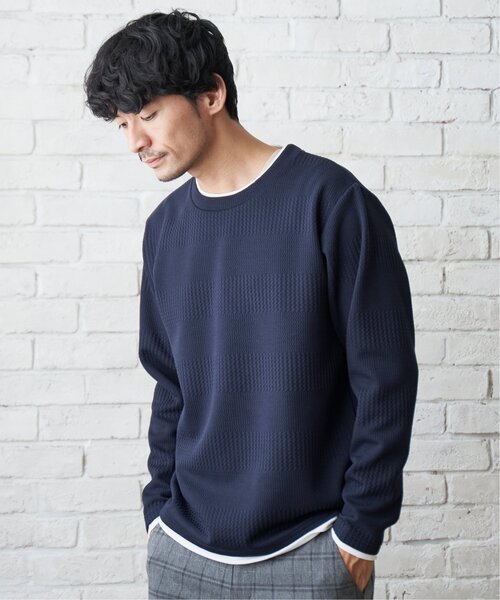 ikka(イッカ)の「フクレジャガードクルーネックレイヤード(Tシャツ/カットソー・メンズ・ピンク/グリーン/ベージュ/ネイビー/ブルー・XL/L/M/S)」の11枚目の写真