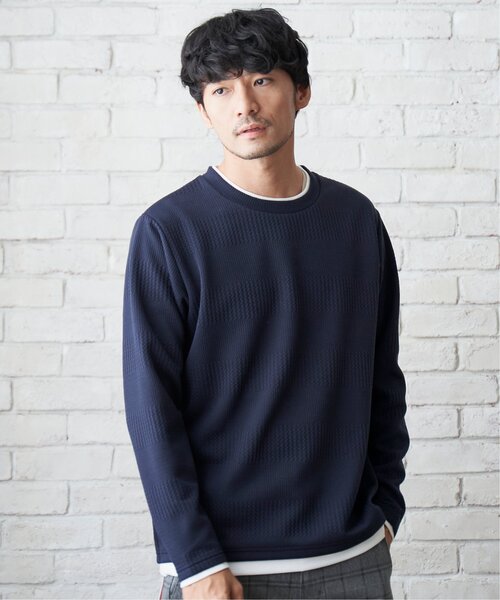 ikka(イッカ)の「フクレジャガードクルーネックレイヤード(Tシャツ/カットソー・メンズ・ピンク/グリーン/ベージュ/ネイビー/ブルー・XL/L/M/S)」の12枚目の写真