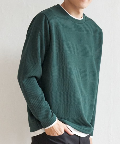 ikka(イッカ)の「フクレジャガードクルーネックレイヤード(Tシャツ/カットソー・メンズ・ピンク/グリーン/ベージュ/ネイビー/ブルー・XL/L/M/S)」の3枚目の写真
