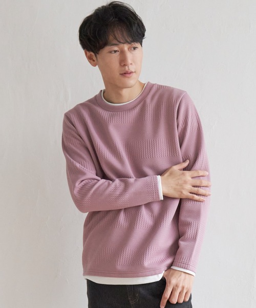 ikka(イッカ)の「フクレジャガードクルーネックレイヤード(Tシャツ/カットソー・メンズ・ピンク/グリーン/ベージュ/ネイビー/ブルー・XL/L/M/S)」の8枚目の写真