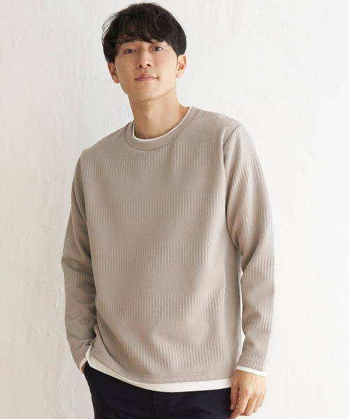 ikka(イッカ)の「フクレジャガードクルーネックレイヤード(Tシャツ/カットソー・メンズ・ピンク/グリーン/ベージュ/ネイビー/ブルー・XL/L/M/S)」の7枚目の写真