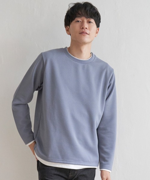 ikka(イッカ)の「フクレジャガードクルーネックレイヤード(Tシャツ/カットソー・メンズ・ピンク/グリーン/ベージュ/ネイビー/ブルー・XL/L/M/S)」の9枚目の写真
