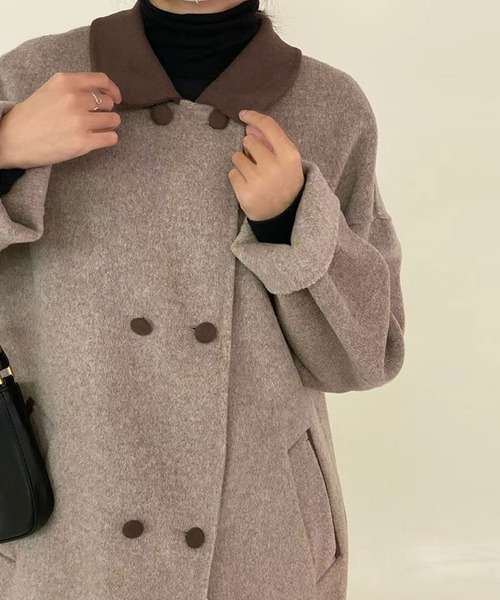 SMILE ORCHID(スマイルオーキッド)の「襟バイカラーウール100%コート(ステンカラーコート・レディース・ブラウン/チャコールグレー/ライトグレー・M)」の3枚目の写真