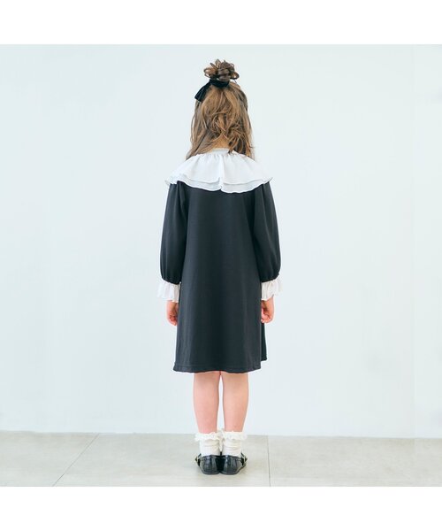 apres les cours（アプレレクール）の「【フォーマル対応】ボウタイフリル衿付きワンピース＿アプレレクールマシェリ（ワンピース・キッズ・ラベンダー/ブラック・100/80/120/140/110/90/130）」の4枚目の写真