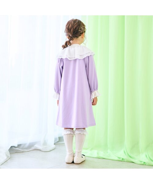 apres les cours（アプレレクール）の「【フォーマル対応】ボウタイフリル衿付きワンピース＿アプレレクールマシェリ（ワンピース・キッズ・ラベンダー/ブラック・100/80/120/140/110/90/130）」の9枚目の写真