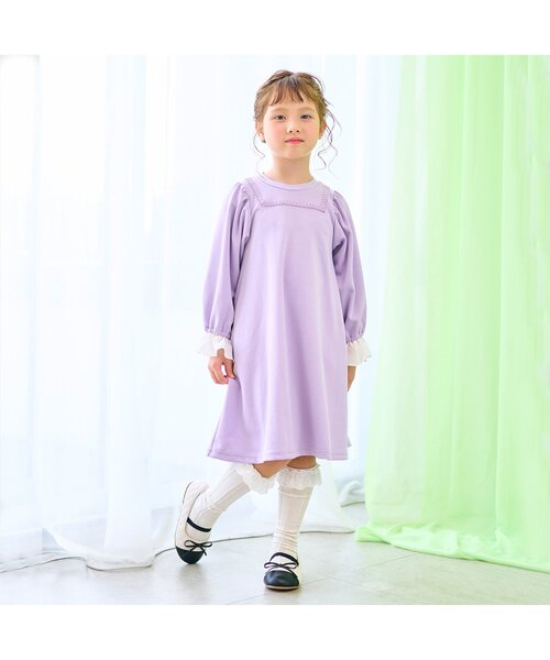 apres les cours（アプレレクール）の「【フォーマル対応】ボウタイフリル衿付きワンピース＿アプレレクールマシェリ（ワンピース・キッズ・ラベンダー/ブラック・100/80/120/140/110/90/130）」の10枚目の写真