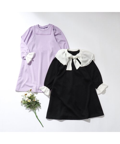 apres les cours（アプレレクール）の「【フォーマル対応】ボウタイフリル衿付きワンピース＿アプレレクールマシェリ（ワンピース・キッズ・ラベンダー/ブラック・100/80/120/140/110/90/130）」の12枚目の写真