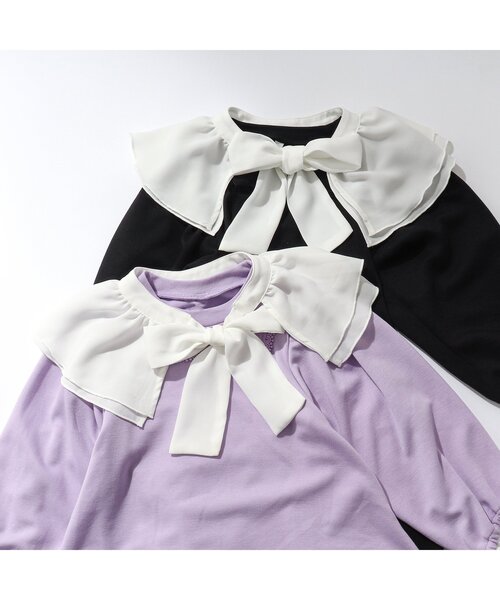 apres les cours（アプレレクール）の「【フォーマル対応】ボウタイフリル衿付きワンピース＿アプレレクールマシェリ（ワンピース・キッズ・ラベンダー/ブラック・100/80/120/140/110/90/130）」の13枚目の写真