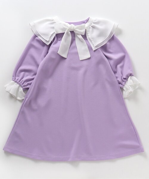 apres les cours（アプレレクール）の「【フォーマル対応】ボウタイフリル衿付きワンピース＿アプレレクールマシェリ（ワンピース・キッズ・ラベンダー/ブラック・100/80/120/140/110/90/130）」の21枚目の写真