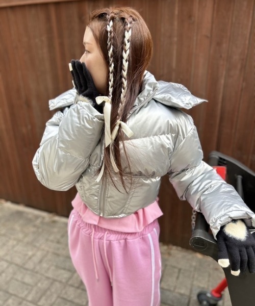 ipugo(イプゴ)の「ipugo/イプゴ フードエナメルダウンジャケット 冬服(ダウンジャケット/コート・レディース・ピンク/ホワイト/シルバー/ブラック・FREE)」の4枚目の写真
