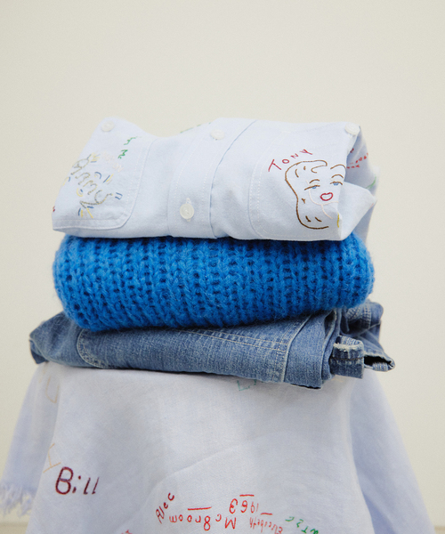 PAYDAY◇FRAMeWORK別注/刺繍シャツ/長袖シャツ/one/コットン/ブルー