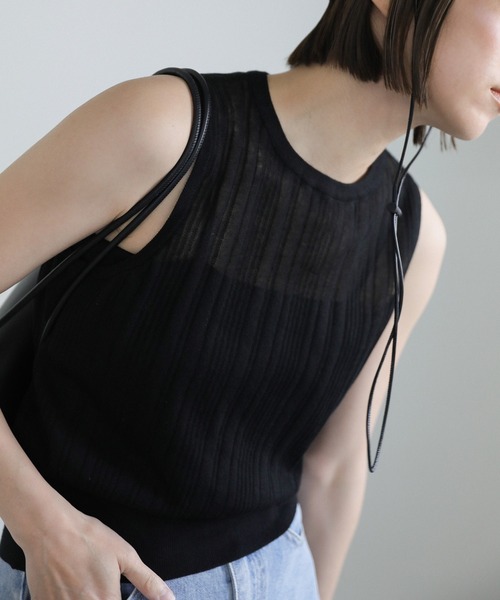 セール】【ZOZO限定】ランダムリブシアーノースリーブニット