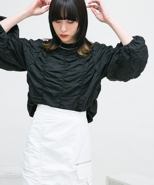 KBF（ケイビーエフ）の「2WAYランダムシャーリングブラウス（シャツ/ブラウス・レディース・グリーン/ブラック/ライトベージュ・ONE）」の13枚目の写真