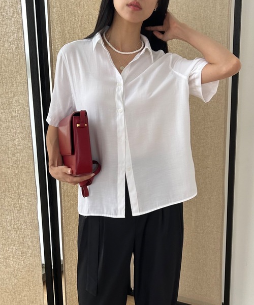 Didot.showroom(ディドット ショールーム)の「ソフトシアーシャツ(シャツ/ブラウス・レディース・ホワイト/チャコールグレー/ブラック/ワイン・FREE)」の2枚目の写真