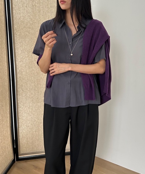 Didot.showroom(ディドット ショールーム)の「ソフトシアーシャツ(シャツ/ブラウス・レディース・ホワイト/チャコールグレー/ブラック/ワイン・FREE)」の19枚目の写真