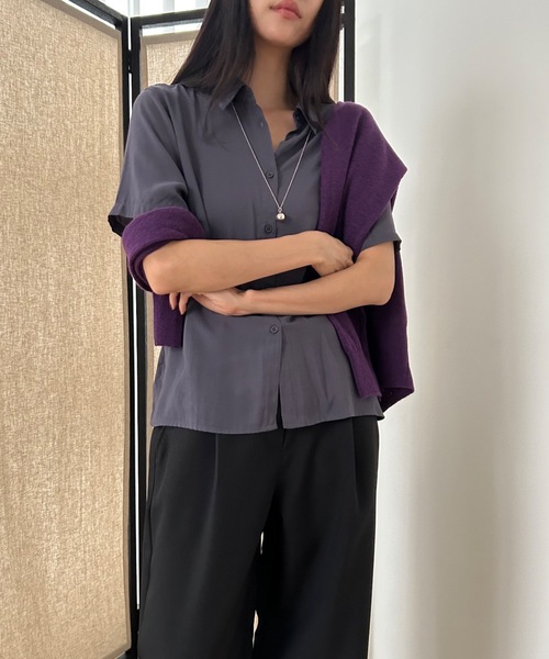 Didot.showroom(ディドット ショールーム)の「ソフトシアーシャツ(シャツ/ブラウス・レディース・ホワイト/チャコールグレー/ブラック/ワイン・FREE)」の21枚目の写真