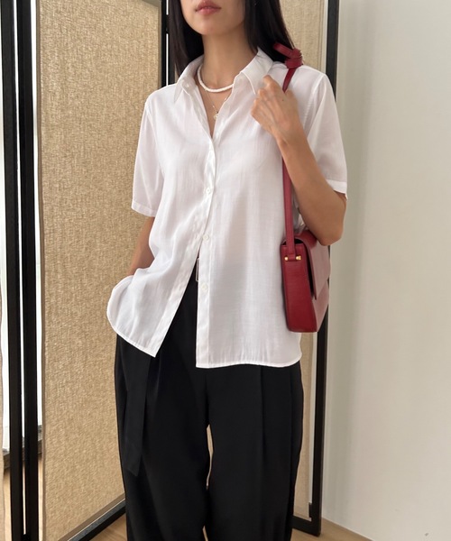 Didot.showroom(ディドット ショールーム)の「ソフトシアーシャツ(シャツ/ブラウス・レディース・ホワイト/チャコールグレー/ブラック/ワイン・FREE)」の7枚目の写真