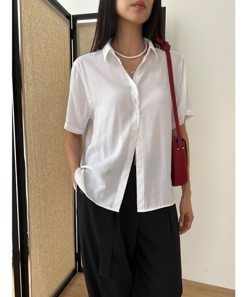 Didot.showroom(ディドット ショールーム)の「ソフトシアーシャツ(シャツ/ブラウス・レディース・ホワイト/チャコールグレー/ブラック/ワイン・FREE)」の5枚目の写真