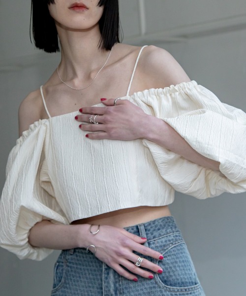 VACANCY（ヴァカンシー）の「フクレジャガード2wayオフショルビスチェ（その他トップス・レディース・アイボリー/ブラック・FREE）」の2枚目の写真