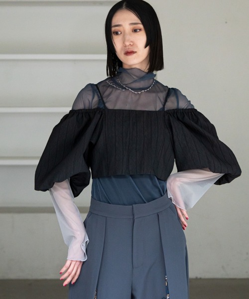 VACANCY（ヴァカンシー）の「フクレジャガード2wayオフショルビスチェ（その他トップス・レディース・アイボリー/ブラック・FREE）」の3枚目の写真