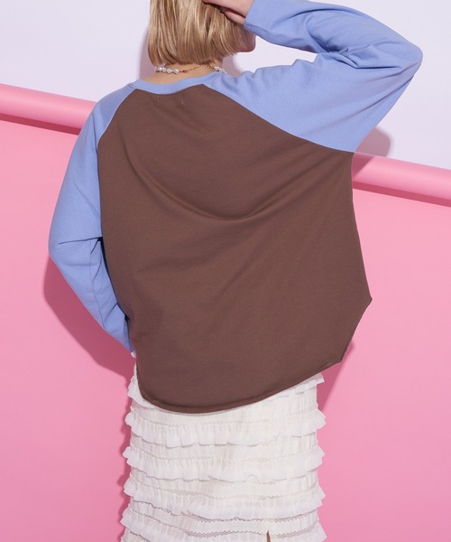 CIAOPANIC(チャオパニック)の「ラグラン配色BIGスウェット(スウェット・レディース・アイボリー/ライトグレー/ブラウン/ピンク・FREE)」の15枚目の写真