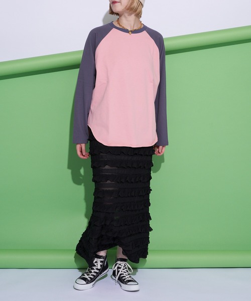 CIAOPANIC(チャオパニック)の「ラグラン配色BIGスウェット(スウェット・レディース・アイボリー/ライトグレー/ブラウン/ピンク・FREE)」の13枚目の写真