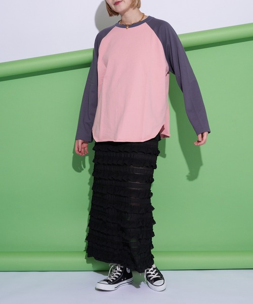 CIAOPANIC(チャオパニック)の「ラグラン配色BIGスウェット(スウェット・レディース・アイボリー/ライトグレー/ブラウン/ピンク・FREE)」の12枚目の写真