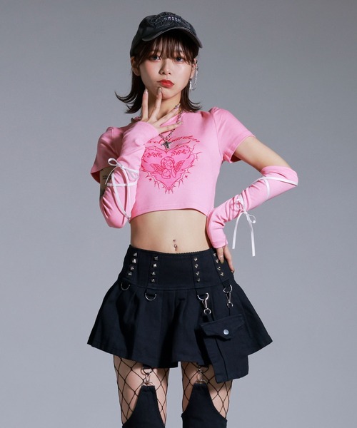 Diable baiser(ディアブルベーゼ)の「エンジェルプリントアームウォーマー付半袖カットソー(Tシャツ/カットソー・レディース・ベビーピンク・SMALL/MEDIUM/LARGE)」の3枚目の写真
