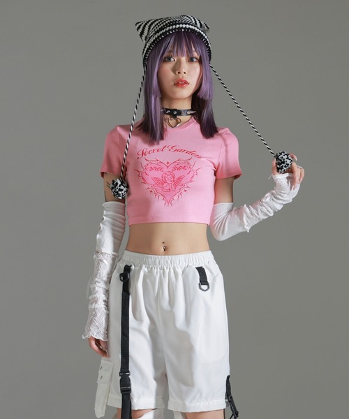 Diable baiser(ディアブルベーゼ)の「エンジェルプリントアームウォーマー付半袖カットソー(Tシャツ/カットソー・レディース・ベビーピンク・SMALL/MEDIUM/LARGE)」の6枚目の写真