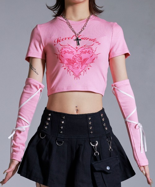 Diable baiser(ディアブルベーゼ)の「エンジェルプリントアームウォーマー付半袖カットソー(Tシャツ/カットソー・レディース・ベビーピンク・SMALL/MEDIUM/LARGE)」の7枚目の写真