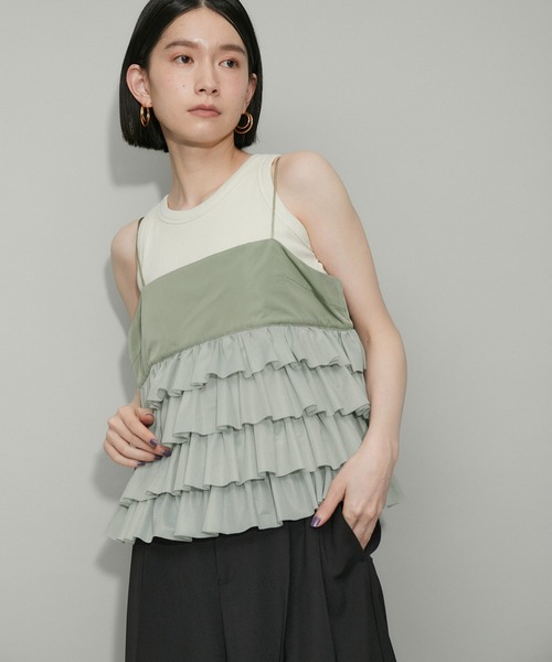 ADAM ET ROPE'（アダムエロペ）の「【WEB限定】ティアードキャミソール（キャミソール・レディース・キナリ/グリーン系その他2/ブラック・FREE）」の8枚目の写真