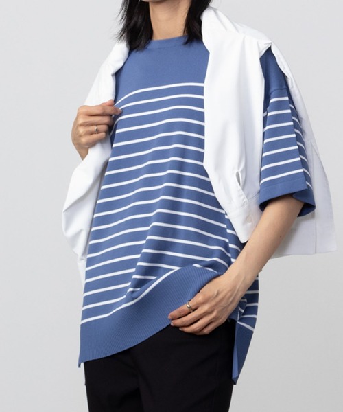 HusHusH(ハッシュアッシュ)の「HusHusH ハッシュアッシュ リネンライクニットプルオーバー(ニット/セーター・レディース・ネイビー×ホワイト/ホワイト×ブラック/ブルー系その他・L/M/S)」の1枚目の写真