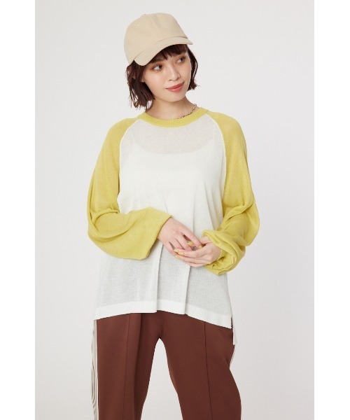 RODEO CROWNS WIDE BOWL（ロデオクラウンズワイドボウル）の「シアーラグランニットトップス（ニット/セーター・レディース・ダークグリーン/ライトイエロー/グレー・FREE）」の9枚目の写真