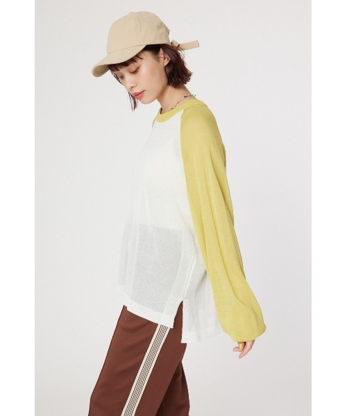 RODEO CROWNS WIDE BOWL（ロデオクラウンズワイドボウル）の「シアーラグランニットトップス（ニット/セーター・レディース・ダークグリーン/ライトイエロー/グレー・FREE）」の10枚目の写真