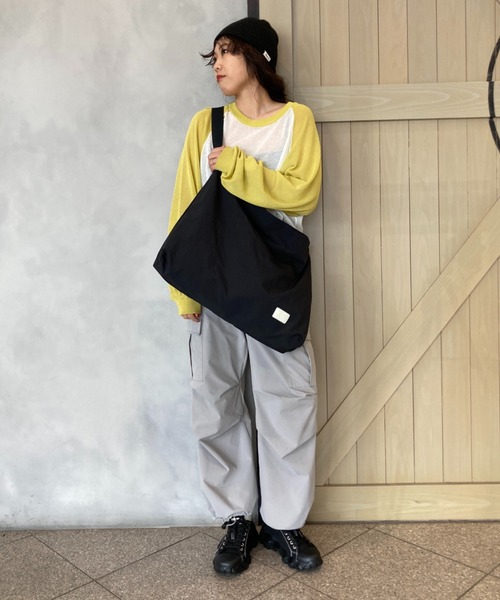 RODEO CROWNS WIDE BOWL（ロデオクラウンズワイドボウル）の「シアーラグランニットトップス（ニット/セーター・レディース・ダークグリーン/ライトイエロー/グレー・FREE）」の4枚目の写真